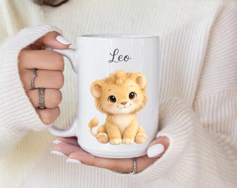 Personalized Baby Lion Mug, Safari Nursery Decor