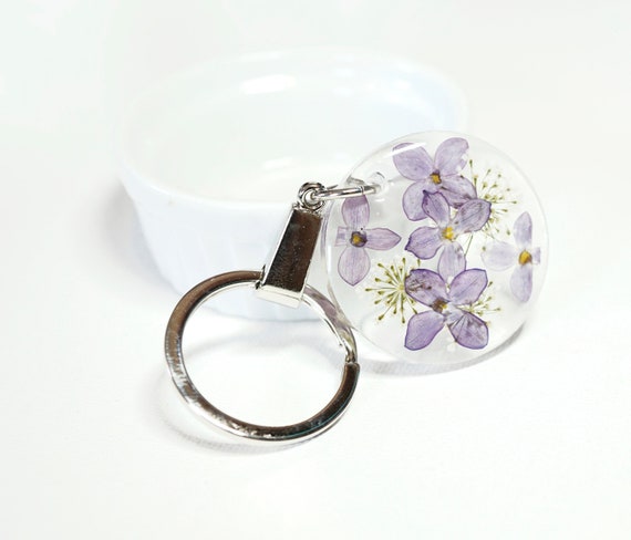 Lilac Flower Big Circle Clear Resin Key Chain Key Holder Charm Light Purple Lavender Color Etsy