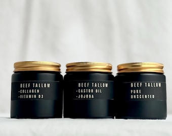Beef Tallow Skincare Set XL (300ml): Pure, Castor Oil, Collagen & Vitamin D3