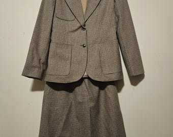 Light brown checkered skirt suit