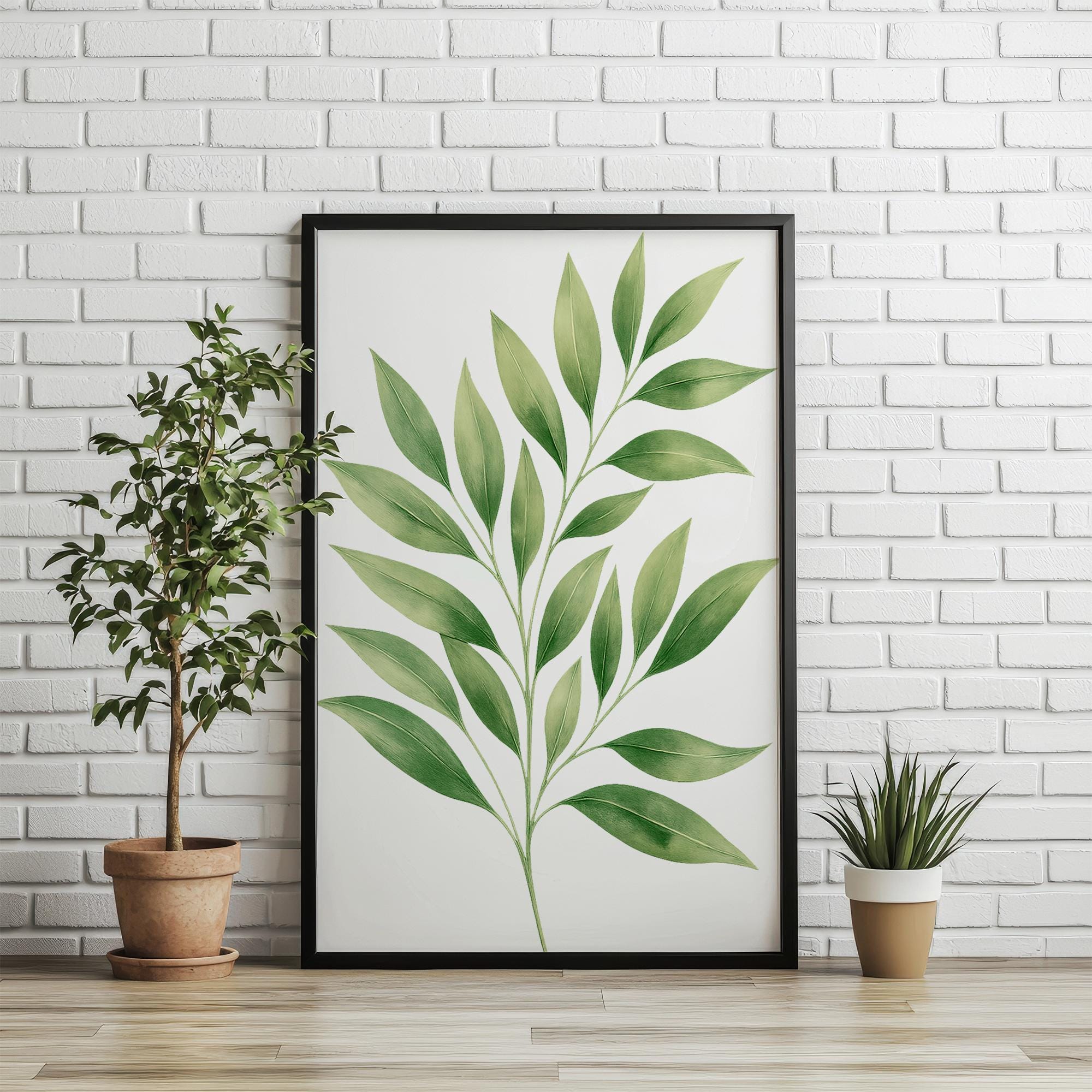 Set of 3 Green Tropical Leaf Wall Art Prints, Modern Botanical Poster ...