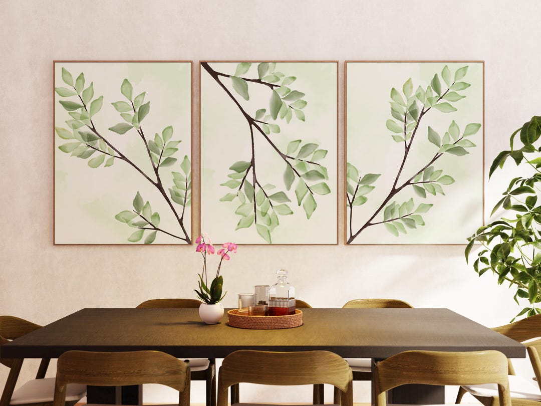 Set of 3 Sage Green Botanical Leaf Wall Art Prints, Minimalist Nature ...