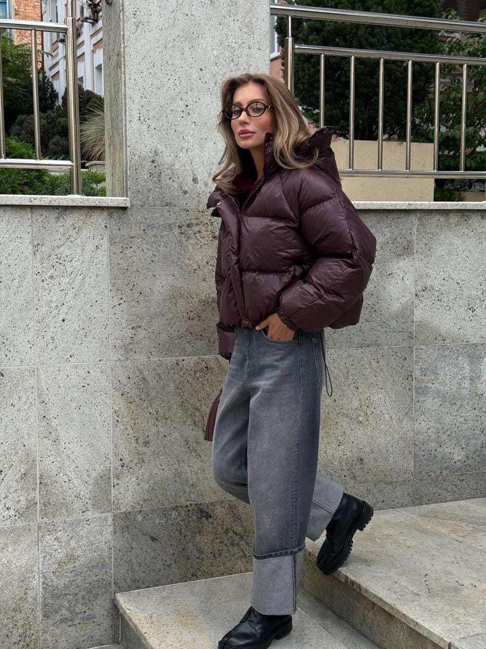 Burgundy Cropped Puffer Jacket: Eco Down Winter Coat - Etsy