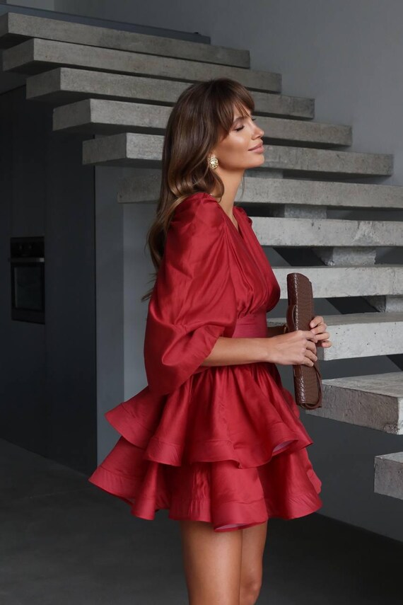 short fitted red dress Juliet 896 Fitted Spaghetti Straps Party Dress