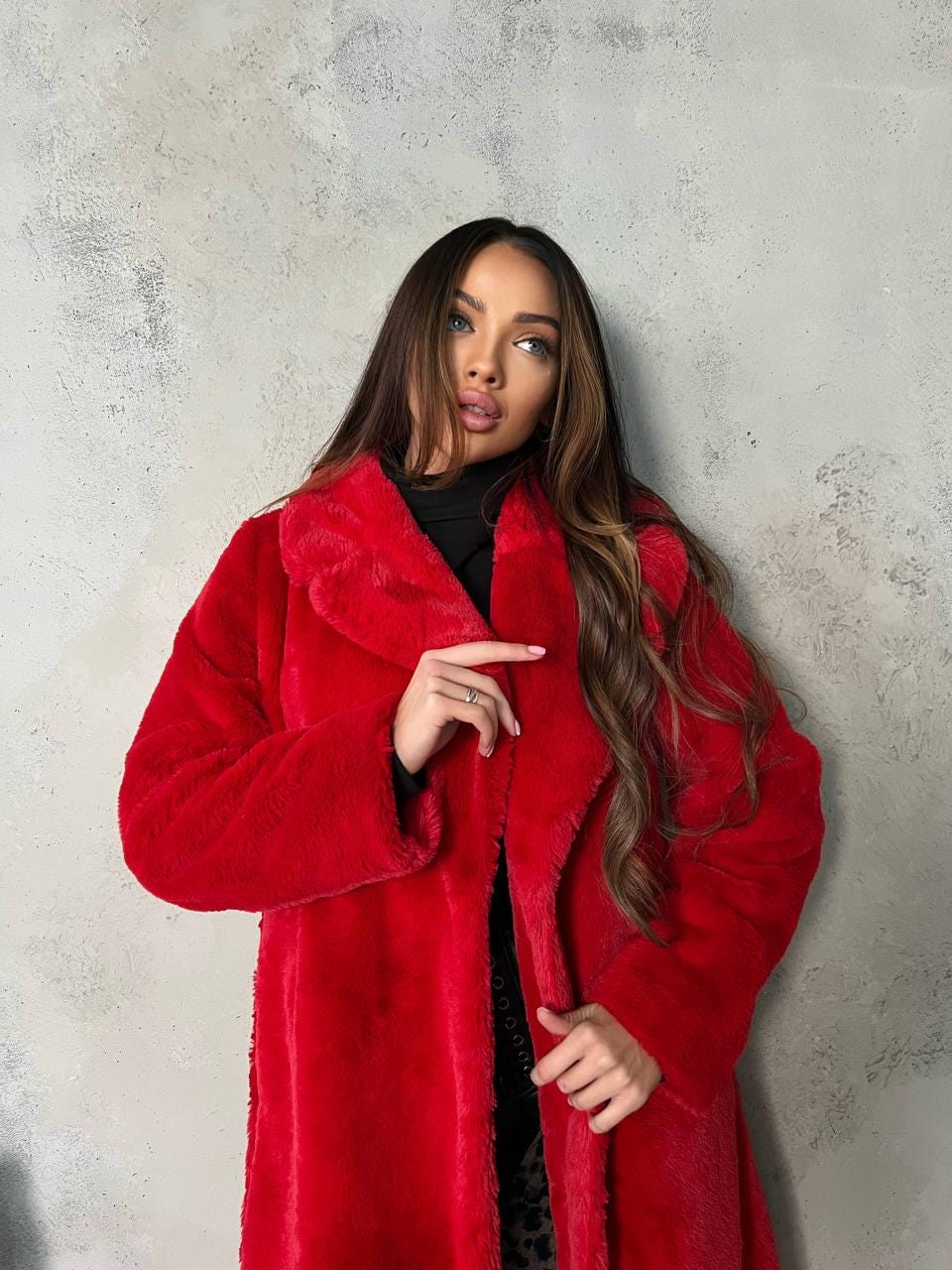 Red Faux Fur Midi Coat: One Size Holiday Outerwear - Etsy