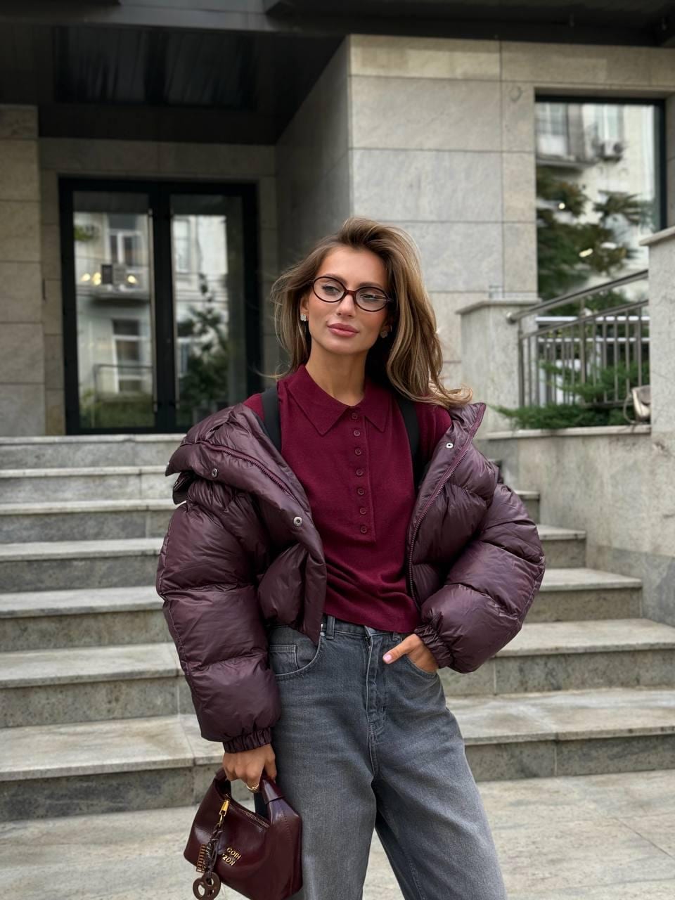 Burgundy Cropped Puffer Jacket: Eco Down Winter Coat - Etsy