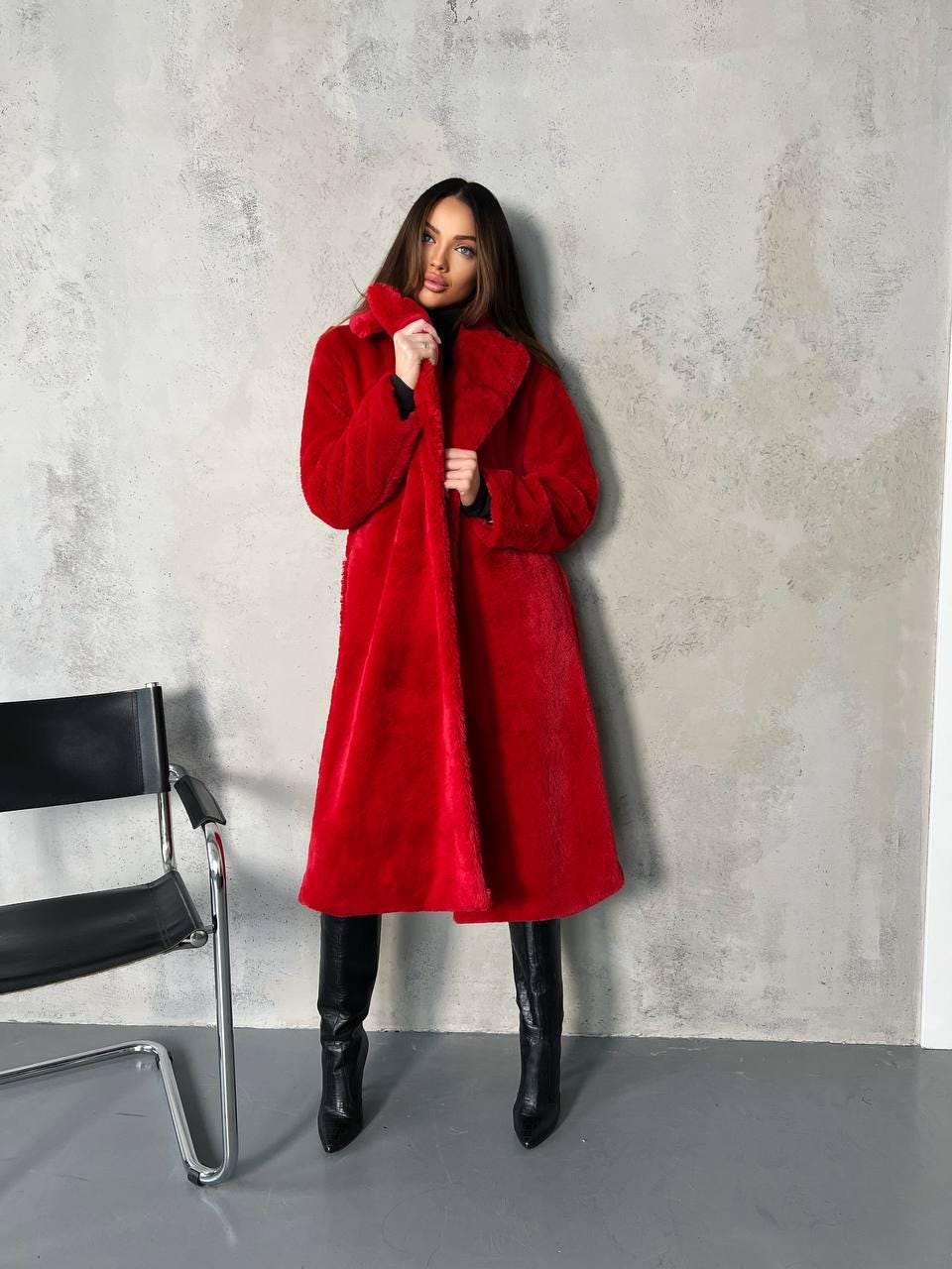 Red Faux Fur Midi Coat: One Size Holiday Outerwear - Etsy