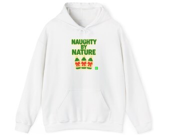 Naughty By Nature Pom Pom Hoodie | Christmas elf trio holiday sweatshirt