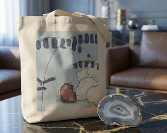 Bolsa de tecido com estampa de gato anjo-diabo em nuvem