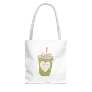 Matcha Latte Illustration Tote Bag | Cute Bubble Tea Cup Design