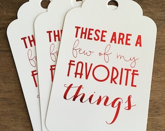 Favorite things party, holiday party, christmas party, gift exchange, hostess gift, gift for her, bridal shower gift, gift tag