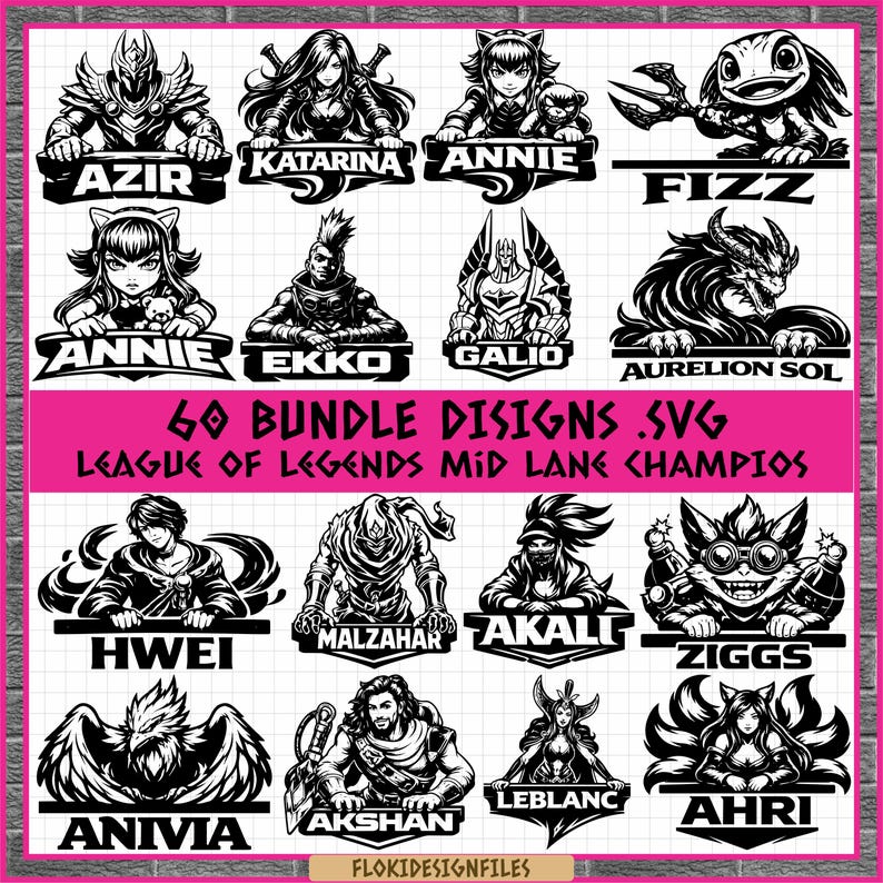 League of Legends Mid Lane SVG Bundle 60 Champions Gamer Shirt Designs ...