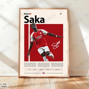 Bukayo Saka Poster, England Soccer, Soccer Gifts, Sports Poster, Football Player Poster, Soccer Wall Art, Sports Bedroom Posters