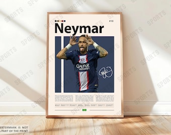 Neymar Poster, Brazil Soccer Poster, Soccer Gifts, Sports Poster, Football Player Poster, Soccer Wall Art, Sports Bedroom Posters