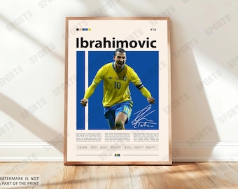Zlatan Ibrahimovic Poster, Swedish Footballer, Soccer Gifts, Sports Poster, Football Player Poster, Soccer Wall Art, Sports Bedroom Posters