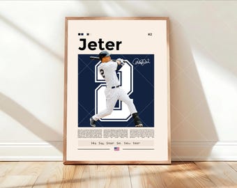 Póster de Derek Jeter, Arte de pared de los Yankees de Nueva York, Impresión de la MLB, Decoración de béisbol, Regalo para fanáticos de los Yankees, Dormitorio deportivo, Arte para la sala de juegos