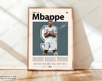 Póster de Kylian Mbappé, regalos de fútbol, póster deportivo, póster de jugador de fútbol, arte mural de fútbol, pósteres deportivos para dormitorio