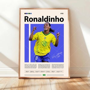 Ronaldinho Poster, Brazil Football Poster, Soccer Gifts, Sports Poster, Football Player Poster, Soccer Wall Art, Sports Bedroom Posters