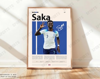 Bukayo Saka Poster, Soccer Gifts, Sports Poster, Football Player Poster, Soccer Wall Art, Sports Bedroom Posters
