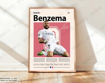 Plakat Karima Benzemy, prezenty piłkarskie, plakat sportowy, plakat piłkarza, grafika ścienna z motywem piłki nożnej, plakaty do sypialni z motywem sportowym