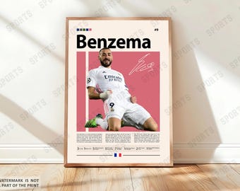 Karim Benzema Poster, Soccer Gifts, Sports Poster, Football Player Poster, Soccer Wall Art, Sports Bedroom Posters