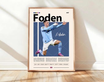 Phil Foden Poster, Soccer Gifts, Sports Poster, Football Player Poster, Soccer Wall Art, Sports Bedroom Posters