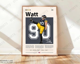 Póster de TJ Watt, póster de los Pittsburgh Stealers, aficionado de Pittsburgh, póster de la NFL, póster deportivo, póster de fútbol americano, arte mural de la NFL, dormitorio deportivo