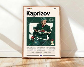 Póster de Kirill Kaprizov, póster deportivo, aficionados al hockey, arte mural de hockey, pósteres deportivos para dormitorio