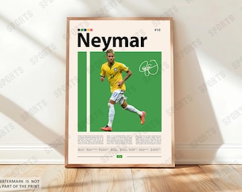 Neymar Poster, Brazil Soccer Poster, Soccer Gifts, Sports Poster, Football Player Poster, Soccer Wall Art, Sports Bedroom Posters