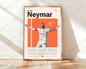 Neymar Poster, Brazil Soccer Poster, Soccer Gifts, Sports Poster, Football Player Poster, Soccer Wall Art, Sports Bedroom Posters