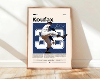 Póster de Sandy Koufax, Impresión de los Dodgers de Los Ángeles, Póster de la MLB, Póster deportivo, Aficionados al béisbol, Póster de lanzador, Arte mural de béisbol, Pósteres deportivos