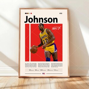 Póster de Magic Johnson, arte mural de leyenda del baloncesto, lámina de atleta, decoración deportiva, póster minimalista para dormitorio, regalo de arte moderno