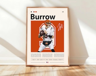Póster de Joe Burrow, póster de los Cincinnati Bengals, póster de la NFL, póster deportivo, póster de fútbol americano, arte mural de la NFL, pósteres deportivos para dormitorio