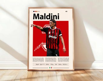 Póster de Paolo Maldini, póster deportivo, póster de fútbol, arte mural de fútbol, pósteres deportivos para dormitorio