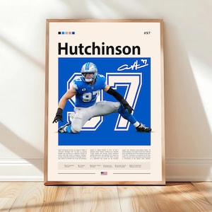 Aidan Hutchinson Poster, Detroit Lions Wall Art, NFL Digital Print, Football Sports Poster, Mid Century Modern Sports Decor