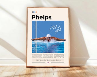 Póster de Michael Phelps, Póster del Equipo de Natación de EE. UU., Regalos de natación, Póster deportivo, Arte de pared de nadador, Pósteres deportivos para dormitorio