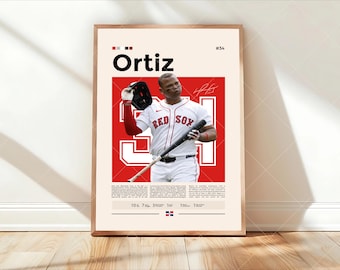 Póster de David Ortiz, póster de los Boston Red Sox, impresiones de béisbol, póster deportivo, regalo de jugador de béisbol, arte mural de béisbol, pósteres deportivos para dormitorio
