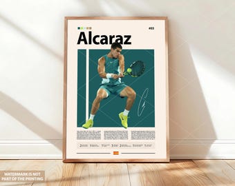 Póster de Carlos Alcaraz, Póster deportivo, Aficionados al tenis, Arte mural de tenis, Pósteres deportivos para dormitorio