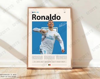 Cristiano Ronaldo Poster, Soccer Gifts, Sports Poster, Football Poster, Soccer Wall Art, Sports Bedroom Posters