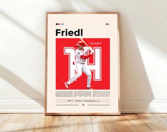 Póster de TJ Friedl, impresión de los Cincinnati Reds, arte mural de la MLB, decoración de jugador de béisbol, regalo para fan de los Reds, dormitorio deportivo, impresión de la cueva del hombre