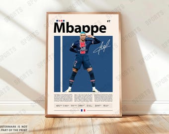 Kylian Mbappé Poster, Soccer Gifts, Sports Poster, Soccer Player Poster, Soccer Wall Art, Sports Bedroom Posters