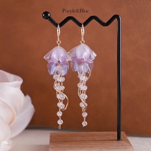 Jellyfish Earrings, Ocean Theme Jewelry,Handmade Boho Earrings , Unique Dangle Earrings, Gift for Marine Lover purple&blue