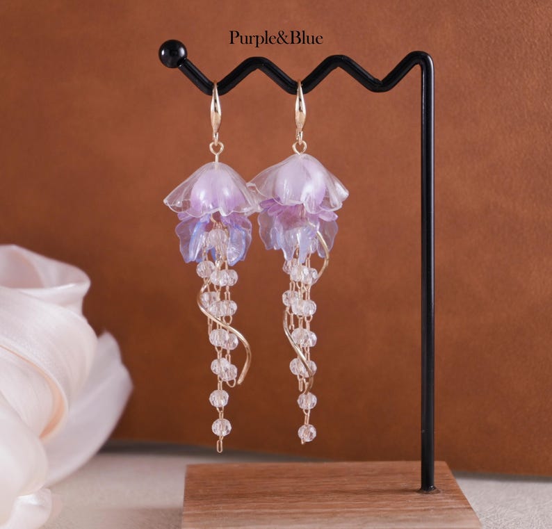 Jellyfish Earrings, Ocean Theme Jewelry,Handmade Boho Earrings , Unique Dangle Earrings, Gift for Marine Lover purple&blue