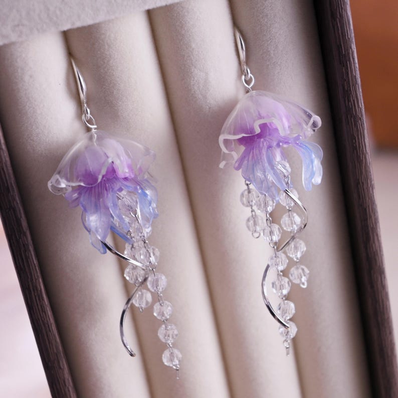 Jellyfish Earrings, Ocean Theme Jewelry,Handmade Boho Earrings , Unique Dangle Earrings, Gift for Marine Lover image 8