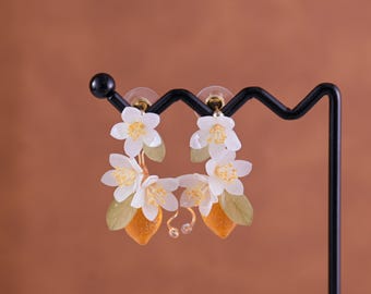 Zitrone Ohrringe mit Tschechischen Kristall,Obst Ohrringe,Sommer Ohrringe,Blumen Ohrringe, Handgefertigter Schmuck,Kawaii Ohrringe, Hypoallergen