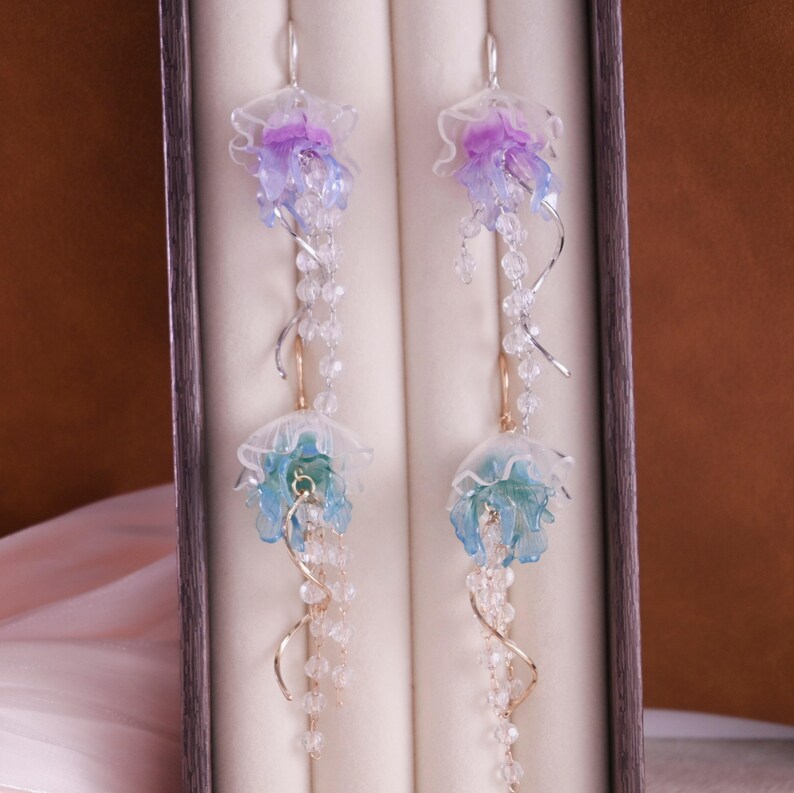 Jellyfish Earrings, Ocean Theme Jewelry,Handmade Boho Earrings , Unique Dangle Earrings, Gift for Marine Lover image 6