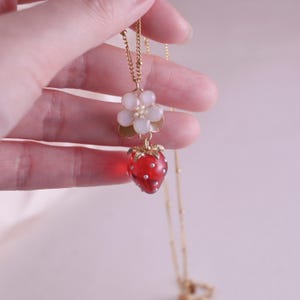 Strawberry Necklace, Handmade Flower and Berry Pendant, Adjustable Chain Gift for Her,Mother's Day Gifts,New Year's Gifts, Christmas Gifts