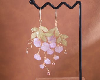 Wisteria Earrings, Asymmetric Earrings,  Boho Dangle Earrings, Purple Floral Earrings, Handmade Jewelry Gift