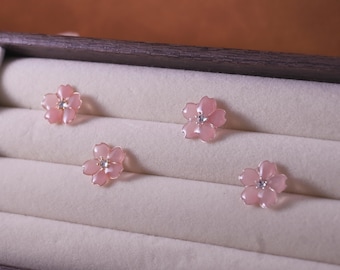 Cherry Blossom Earrings,Resin Earrings, Pink Flower Earrings,Spring Floral Dainty Studs, Valentine's Day Gifts,Mother's Day Gifts