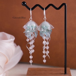 Jellyfish Earrings, Ocean Theme Jewelry,Handmade Boho Earrings , Unique Dangle Earrings, Gift for Marine Lover green&blue